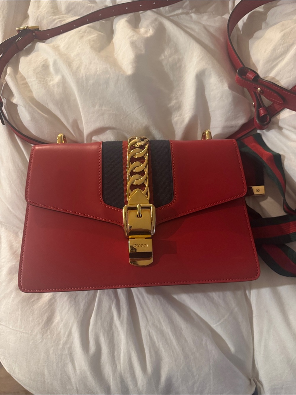 Gucci Red Leather Crossbody with Gold Chain Lock